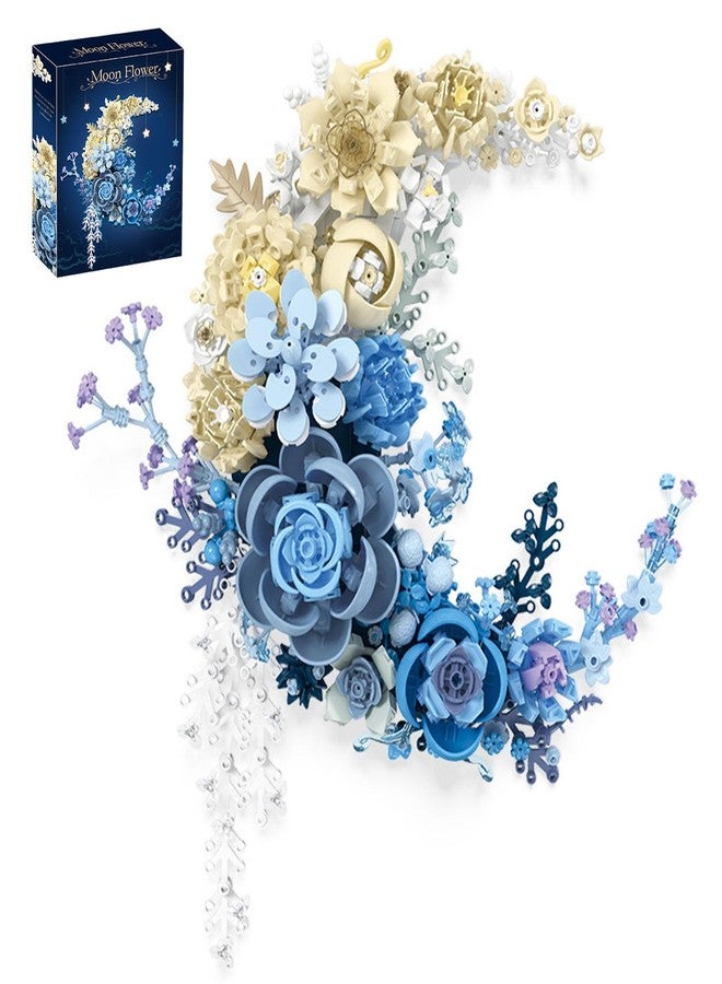 TNDCKP Blue Flowers Moon Building Blocks Set 934 Pcs, Dried Flower Botanicals Collection, Creative Floral Building for Wall Decor, Compatible with Lego Flowers, Artistic Gift with Ages 6+ - Image 1